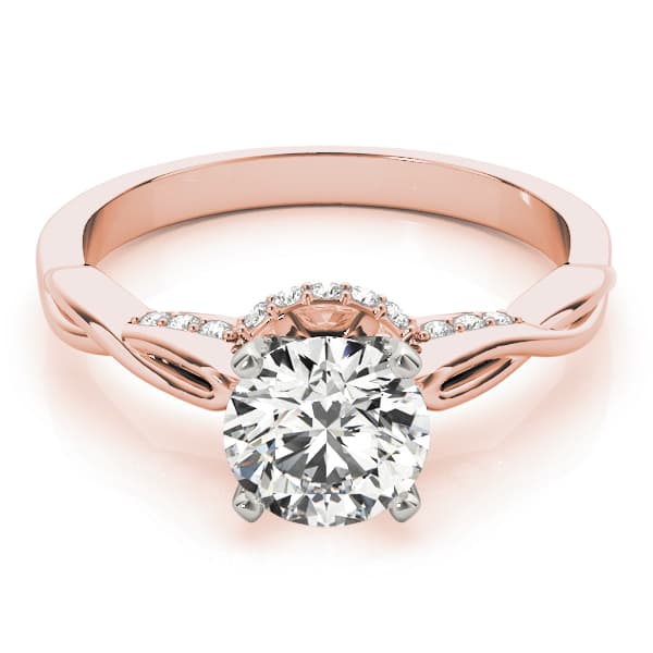 Solitaire Hidden Halo Twisted Engagement Ring, style 84300, On hand view in rose gold