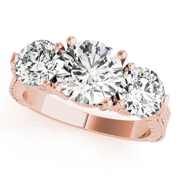 3 Stone Round Engagement Ring, style 84462, Front view in rose gold