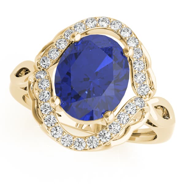 Oval Filigree Halo Color Ring (0.21 ct. tw.), Front view in yellow gold