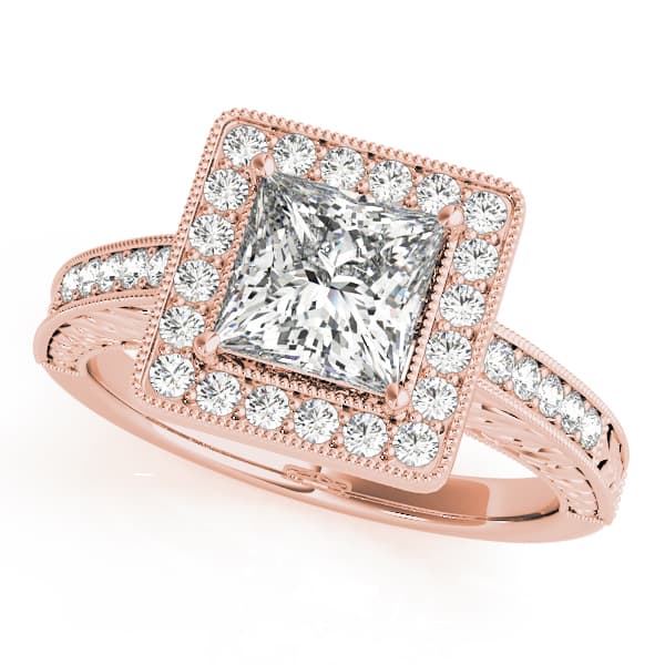 Halo Square & Cus Engagement Ring, style 84510, Front view in rose gold