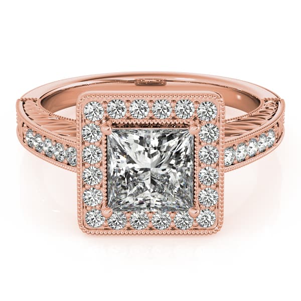 Halo Square & Cus Engagement Ring, style 84510, On hand view in rose gold