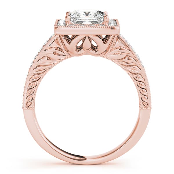 Halo Square & Cus Engagement Ring, style 84510, Side view in rose gold