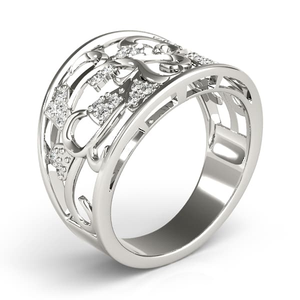 Filigree Heart Shaped Wedding Rings (0.15 ct. tw.), Angle view in white gold or platinum