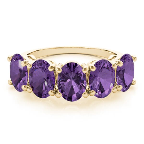5 Stone Oval For Gemstones (3 1/4 ct. tw.), On hand view in yellow gold