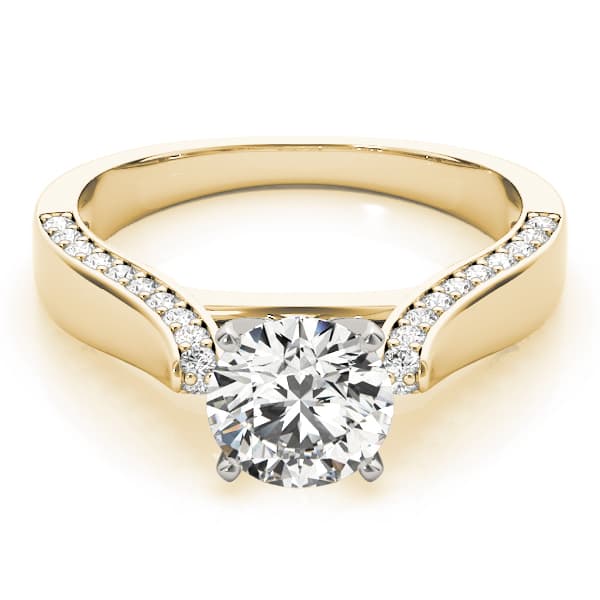 Classic Solitaire Shared Prong Engagement Ring, style 84633, On hand view in yellow gold
