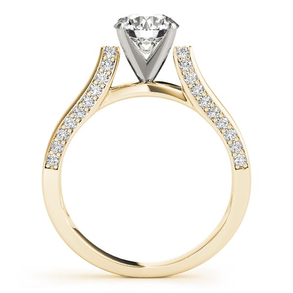 Classic Solitaire Shared Prong Engagement Ring, style 84633, Side view in yellow gold