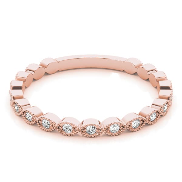 Marquise Shaped Milgrain Stackable Band (1/8 ct. tw.), On hand view in rose gold