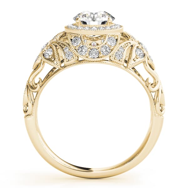 Vintage Inspired Halo Engagement Ring, style 84672, Side view in yellow gold