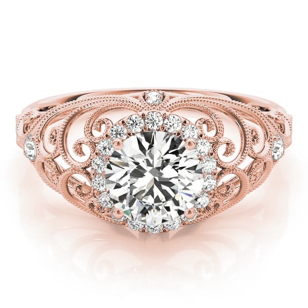 Vintage-Inspired Milgrain Filigree Engagement Ring, style 84680, On hand view in rose gold