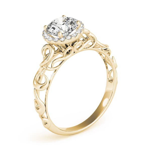 Solitaire Filigree Halo Engagement Ring, style 84737, Angle view in yellow gold