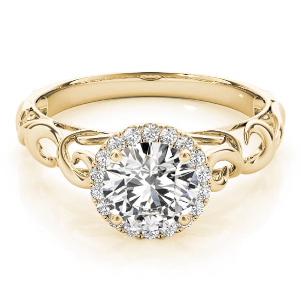 Solitaire Filigree Halo Engagement Ring, style 84737, On hand view in yellow gold