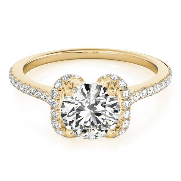 Single Row Halo Round Engagement Ring, style 84746, Top view in yellow gold
