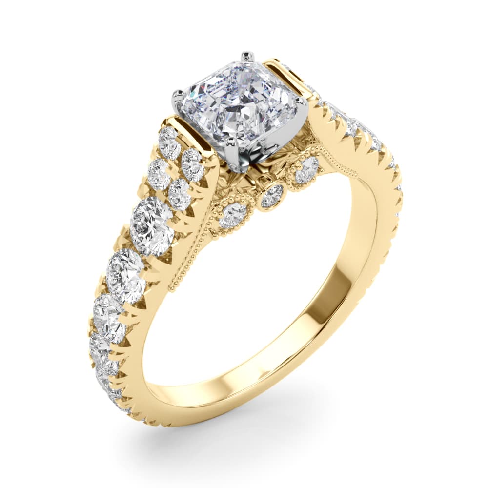 Graduating Engagement Ring, style 84773, Angle view in yellow gold