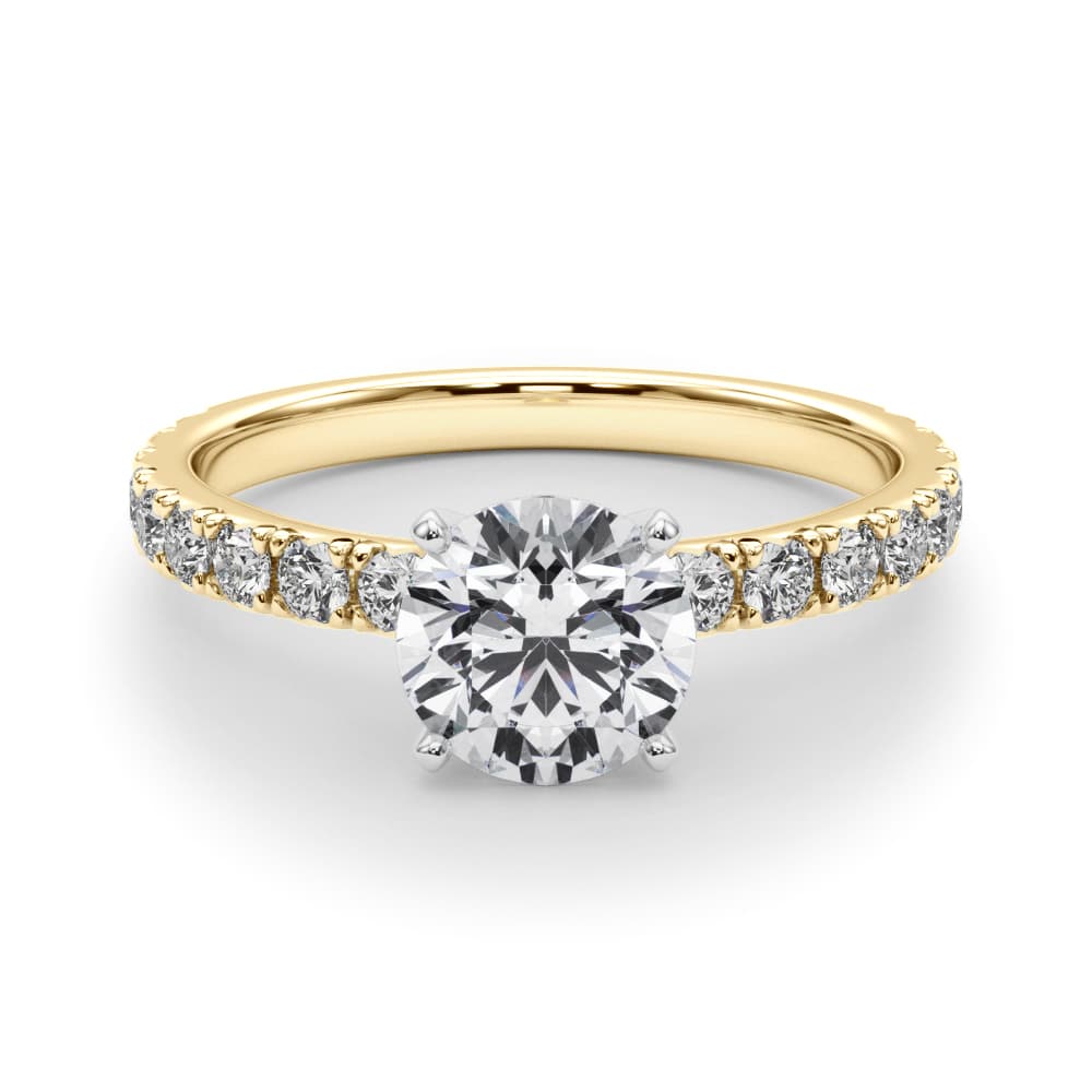 Single Row Diamond Engagement Ring, style 84842, On hand view in yellow gold