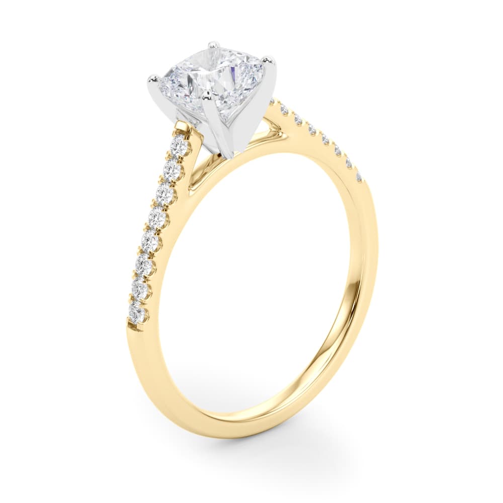 Single Row Diamond Engagement Ring, style 84846, Angle view in yellow gold