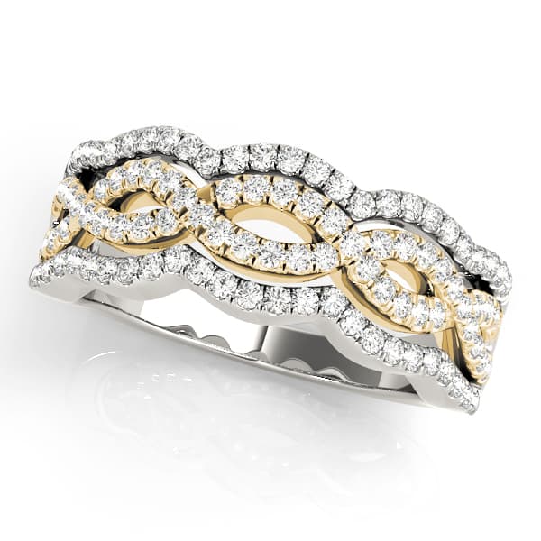Infinity Multi-Row Split Prong Wedding Rings (0.6 ct. tw.), Front view in yellow gold