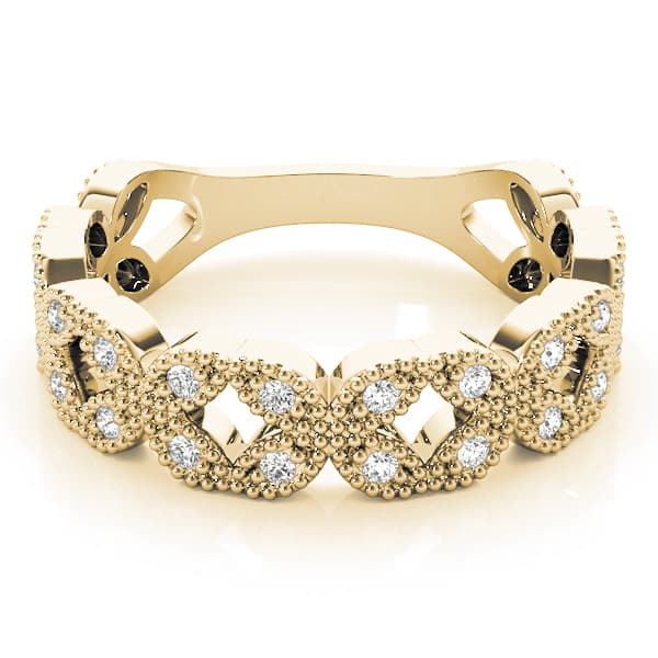 Vintage Milgrain Stackable Ring (1/8 ct. tw.), On hand view in yellow gold