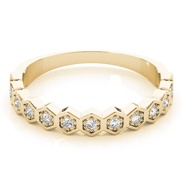 Hexagon Shaped Stackable Wedding Bands (0.1 ct. tw.), On hand view in yellow gold