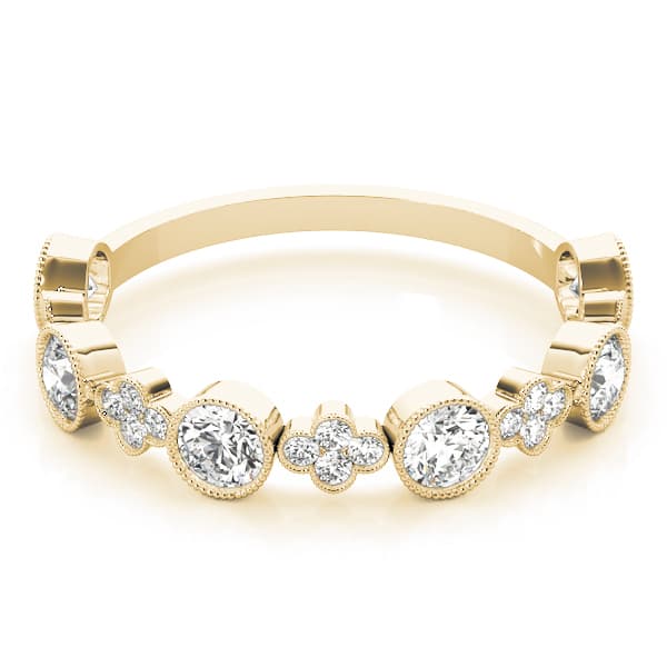 Round & Clover Milgrain Band (0.3 ct. tw.), On hand view in yellow gold