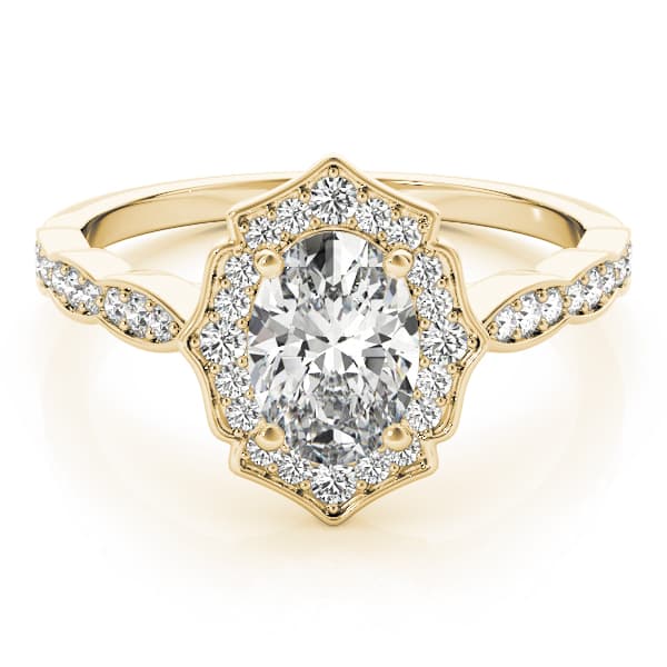 Vintage-Inspired Scalloped Halo Engagement Ring, style 84998, Angle view in yellow gold