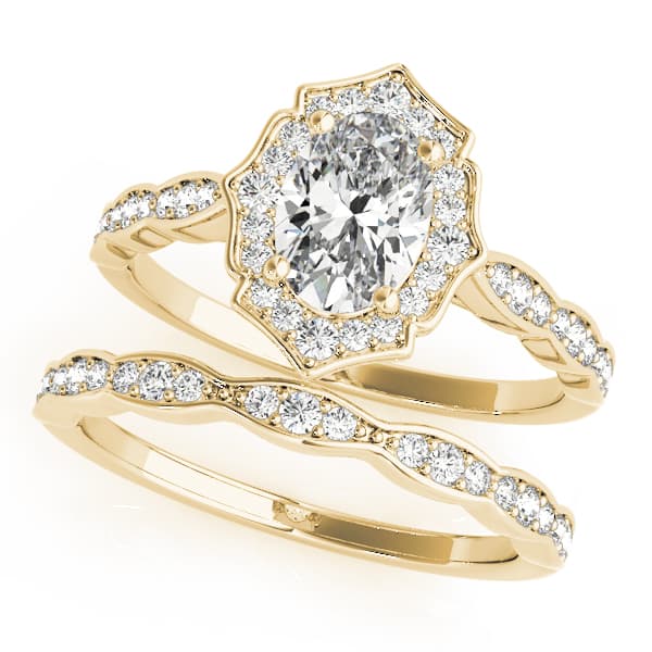 Vintage-Inspired Scalloped Halo Engagement Ring, style 84998, On hand view in yellow gold