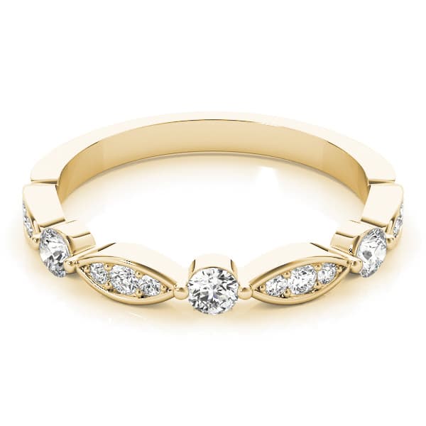 Round & Marquise Shaped Stackable Band (1/4 ct. tw.), On hand view in yellow gold