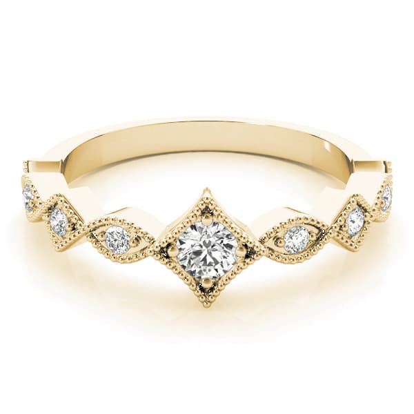 Stackable Marquise Milgrain Wedding Rings (0.09 ct. tw.), On hand view in yellow gold