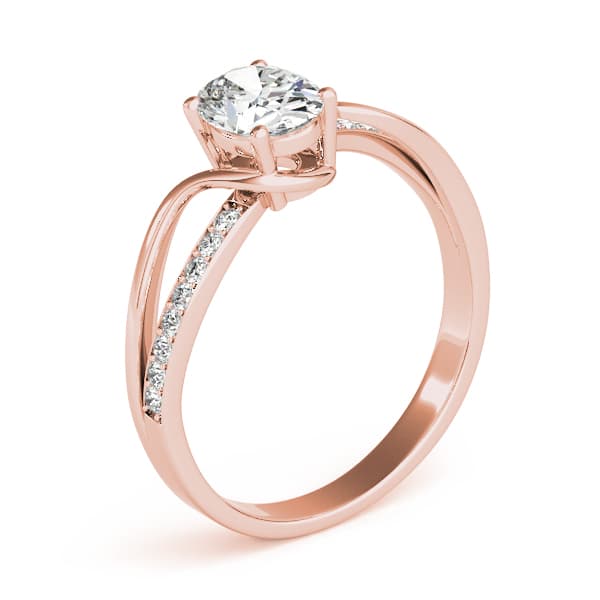 Single Row Bypass Split Shank Engagement Ring, style 85068, Angle view in rose gold