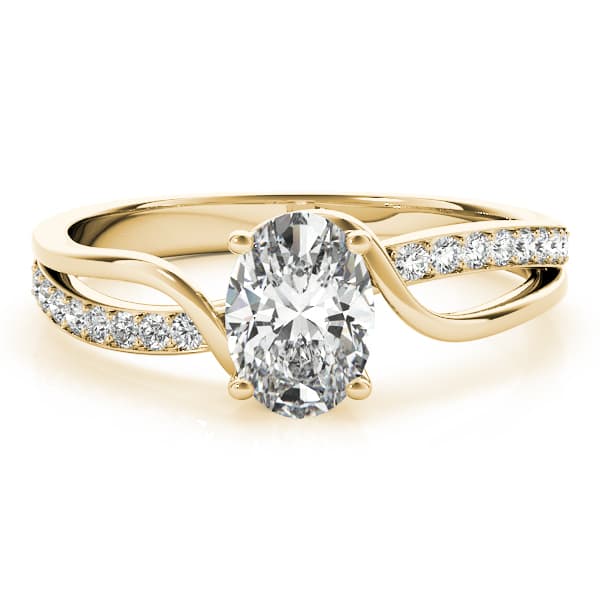 Single Row Bypass Split Shank Engagement Ring, style 85068, On hand view in yellow gold
