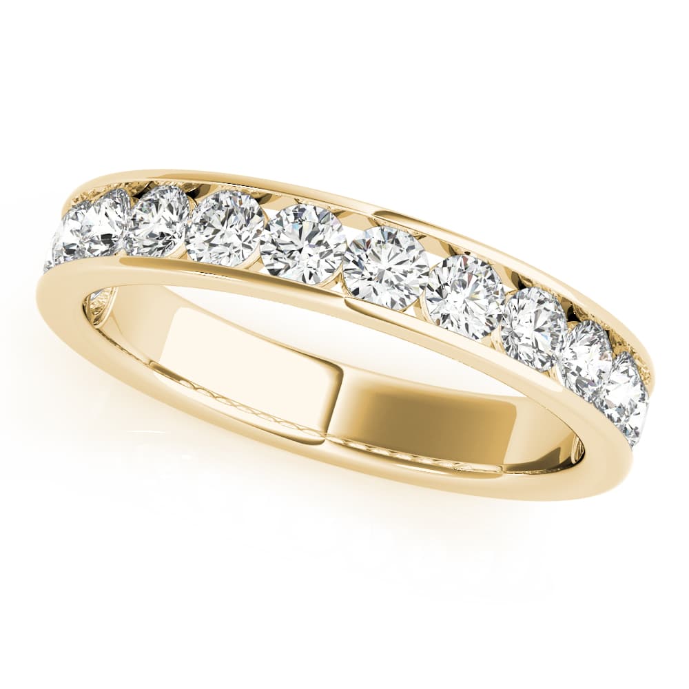 Single Row Channel Set Wedding Ring (0.1 ct. tw.), Front view in yellow gold