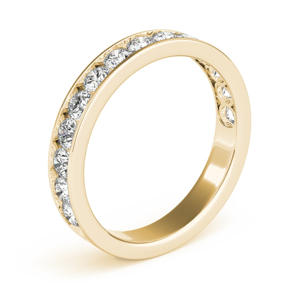 Single Row Channel Set Wedding Ring (0.1 ct. tw.), Angle view in yellow gold
