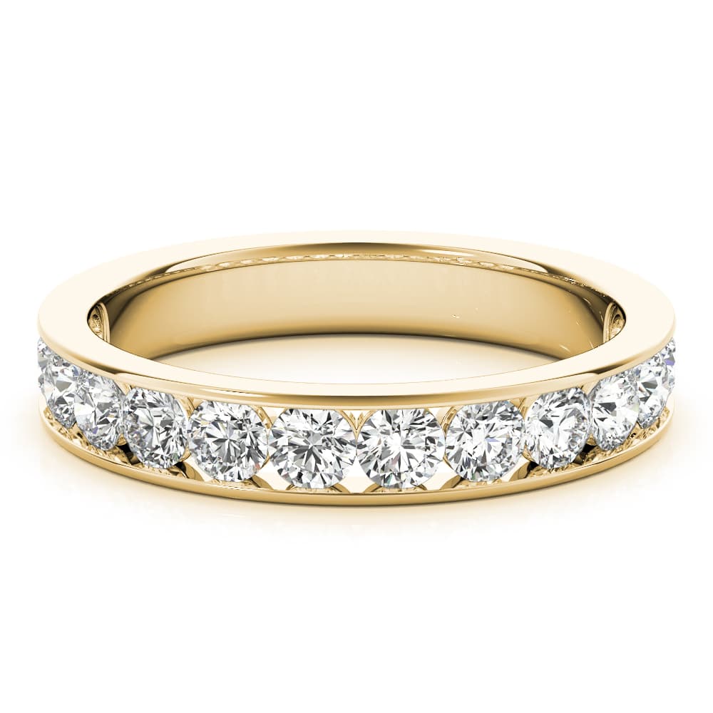 Single Row Channel Set Wedding Ring (0.1 ct. tw.), On hand view in yellow gold
