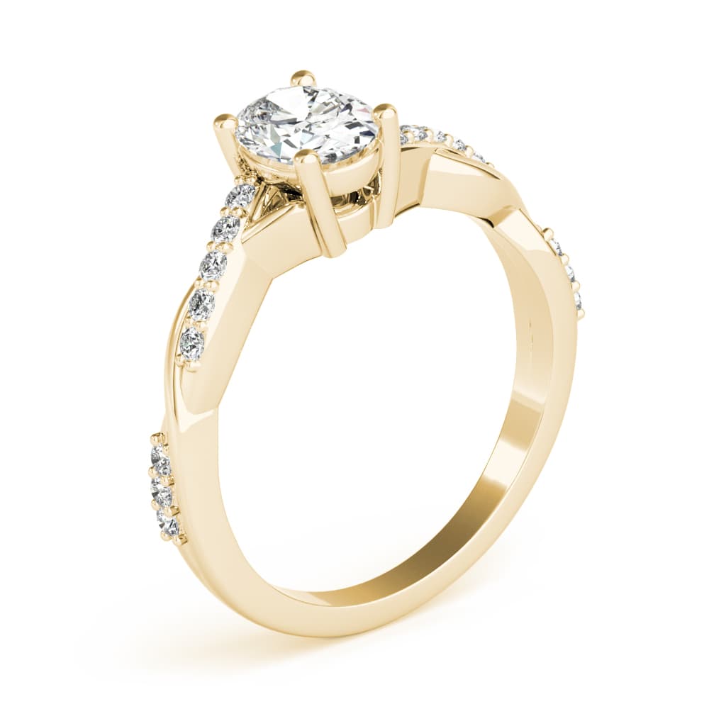 Oval Twisted Shank Engagement Ring, style 85107, Angle view in yellow gold