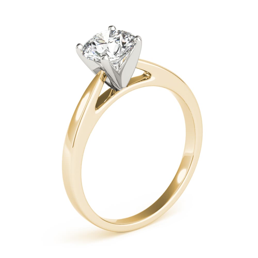 Solitaire Cathedral Engagement Ring, style 85133, Angle view in yellow gold