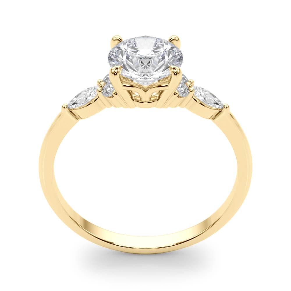 Marquise & Round Accented Engagement Ring, style 85134, Top view in yellow gold