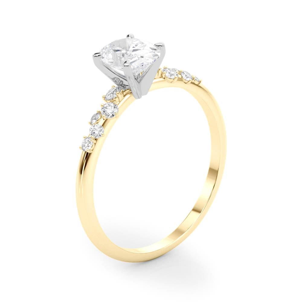 Scattered Diamond Oval Engagement Ring, style 85185, Angle view in yellow gold