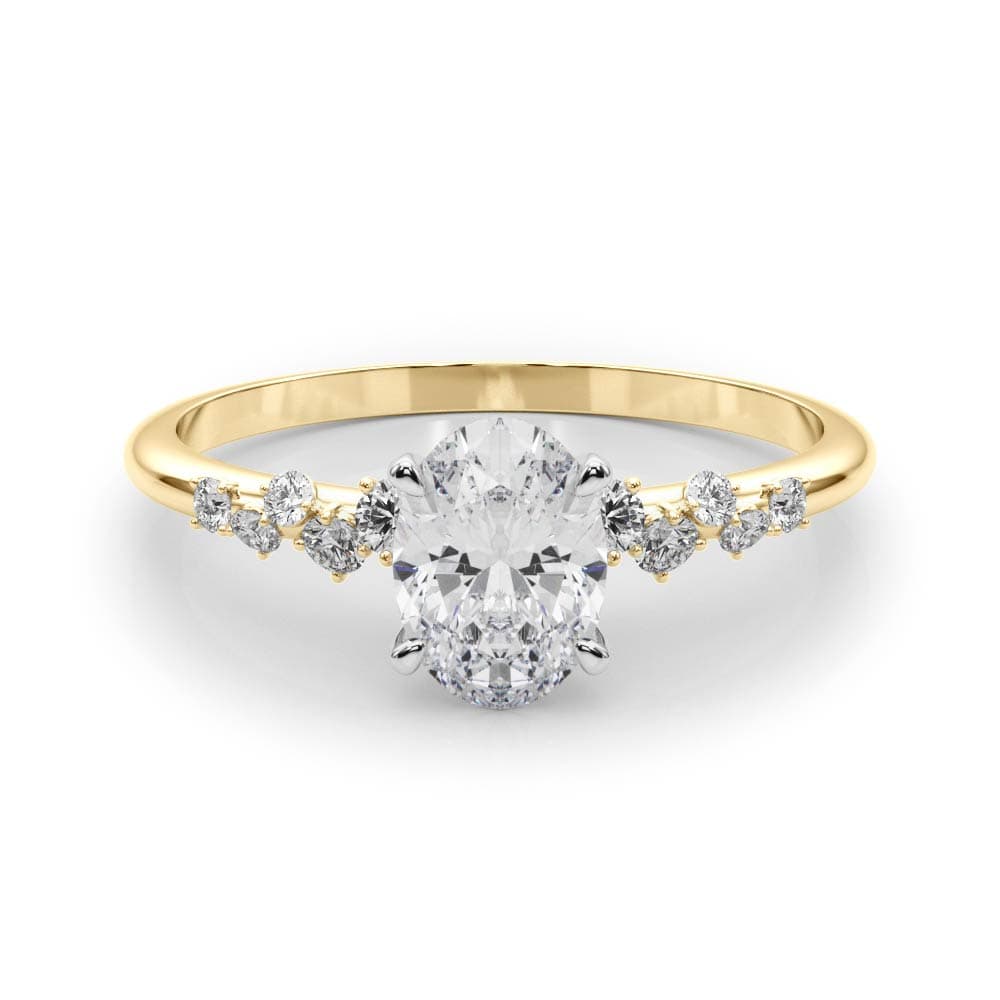 Scattered Diamond Oval Engagement Ring, style 85185, On hand view in yellow gold
