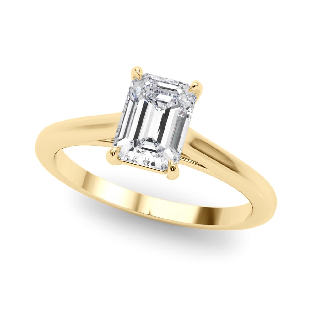 Solitaire Cathedral Emerald-Cut Engagement Ring, style 85194, Front view in yellow gold