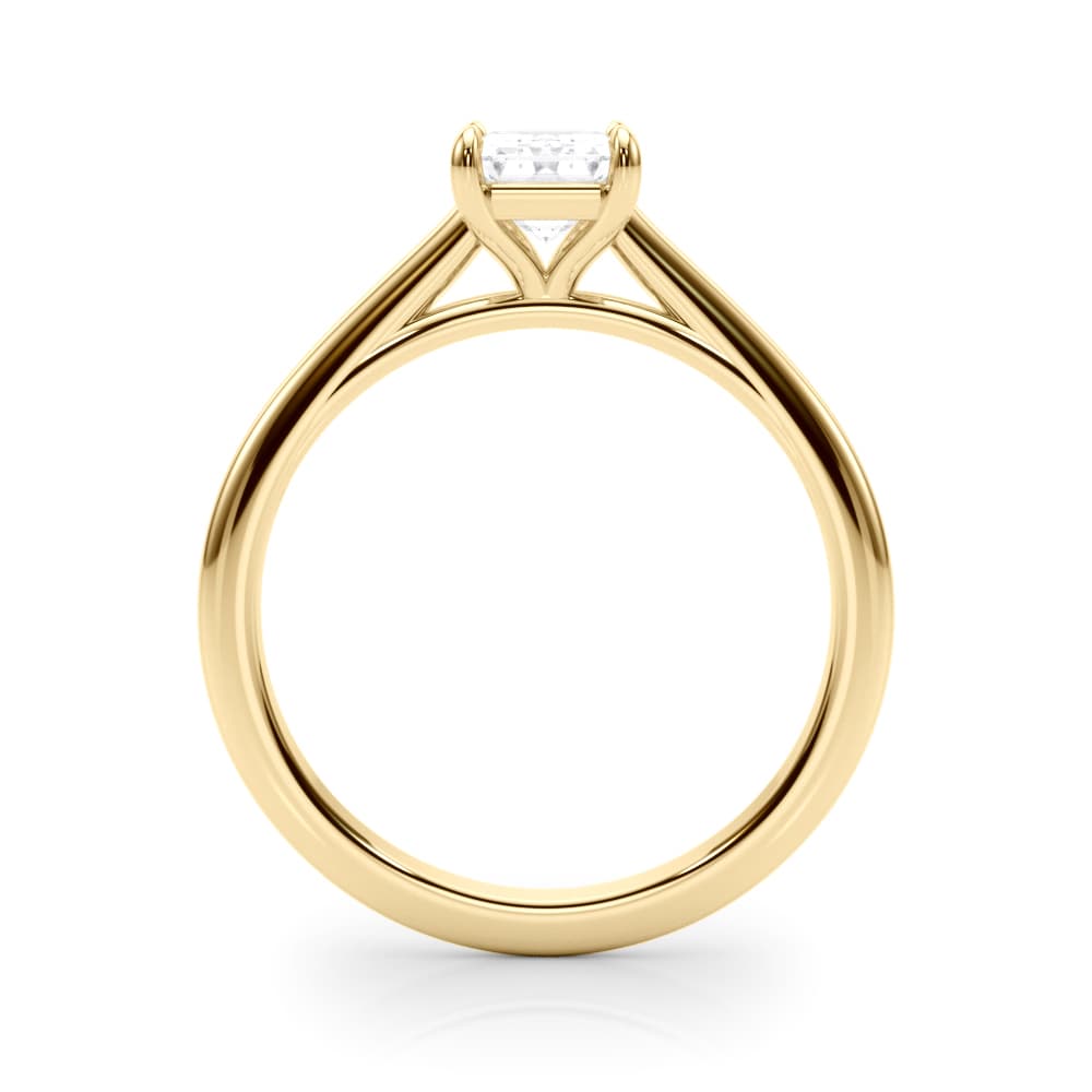 Solitaire Cathedral Emerald-Cut Engagement Ring, style 85194, Side view in yellow gold