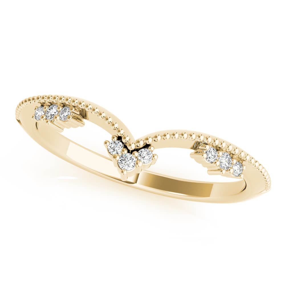 Chevron Milgrain Diamond Wedding Band (0.07 ct. tw.), Top view in yellow gold