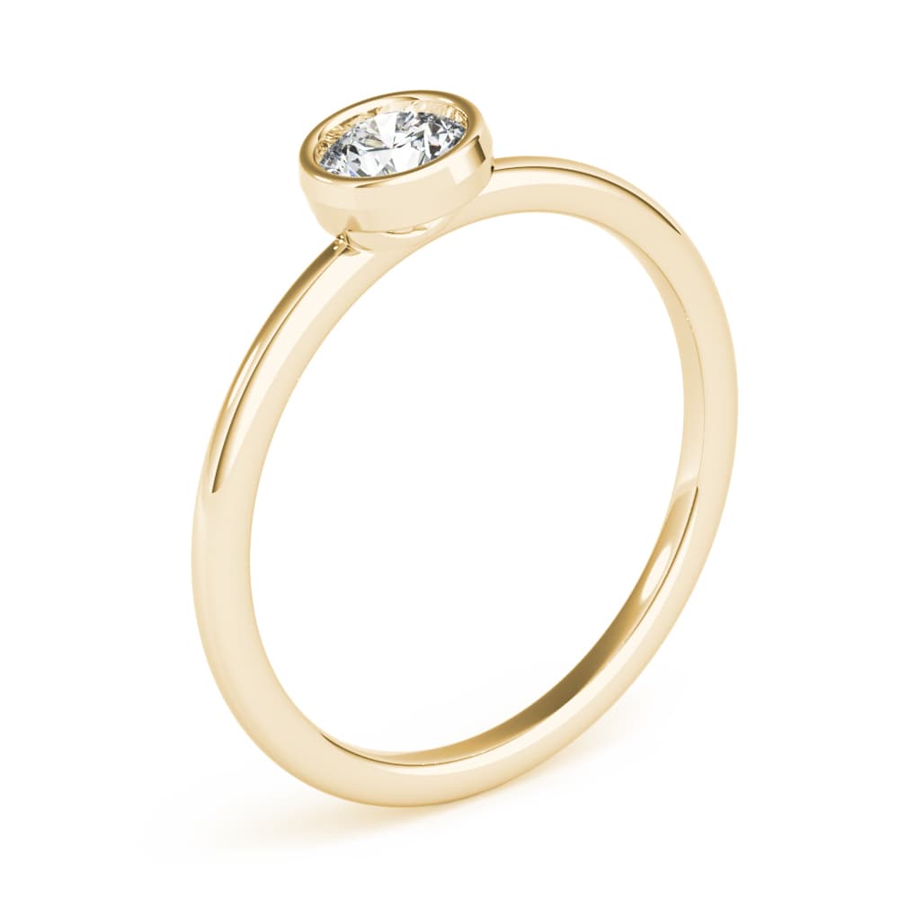 Round Bezel Set Solitaire Stackable Ring, Angle view in yellow gold