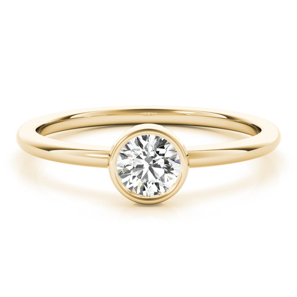 Round Bezel Set Solitaire Stackable Ring, On hand view in yellow gold
