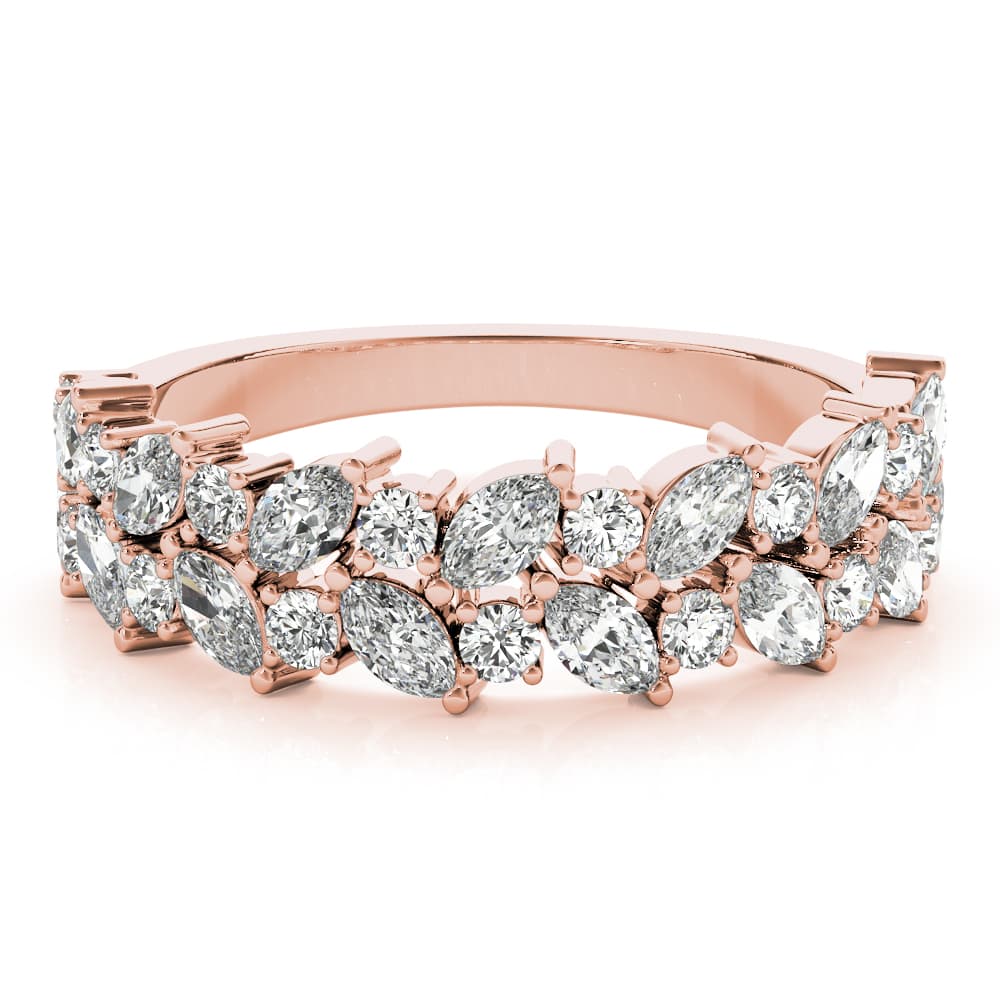 Alternating Marquise & Round 2-Row Band (1 1/8 ct. tw.), On hand view in rose gold