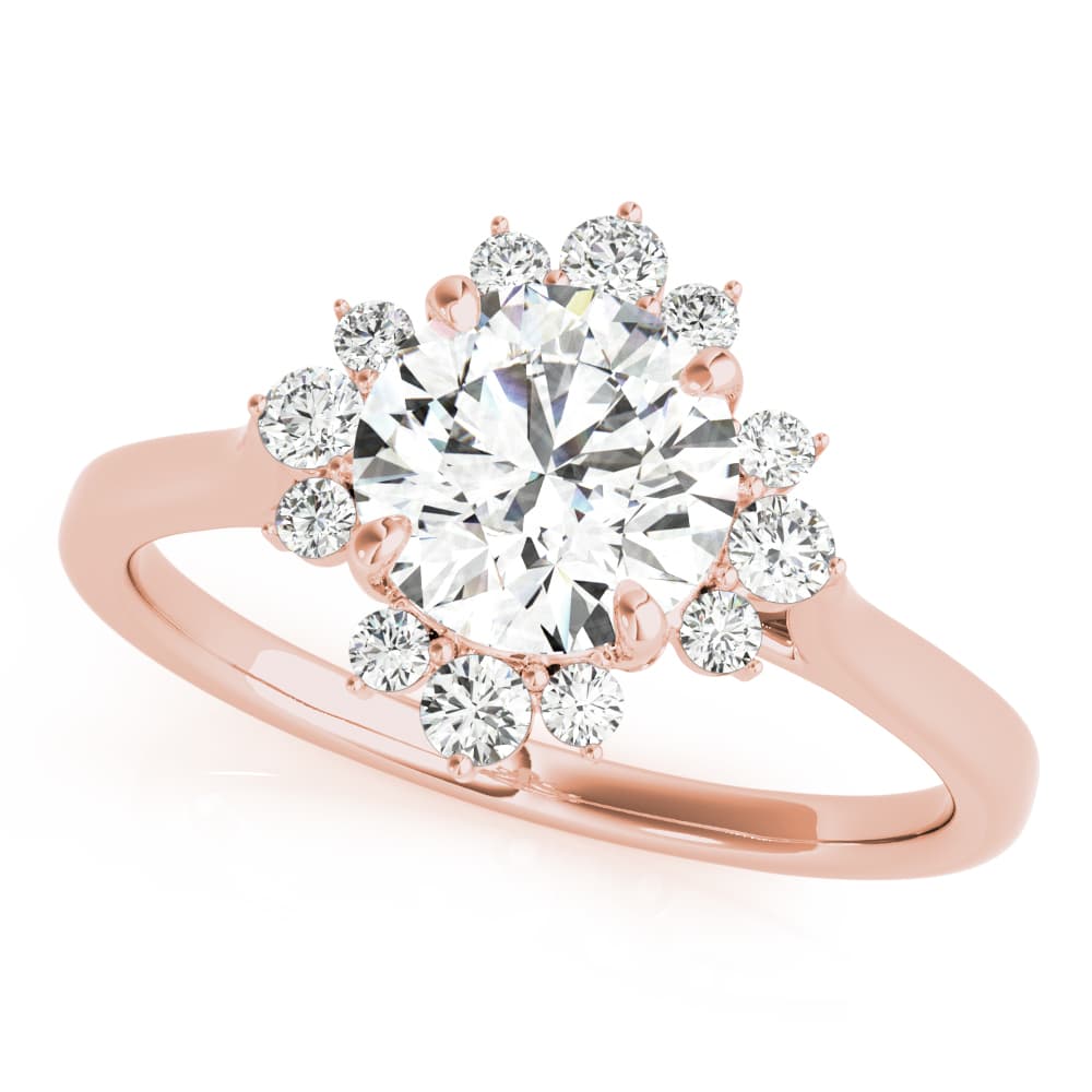 Round Scattered Halo Engagement Ring, style 85249, Front view in rose gold