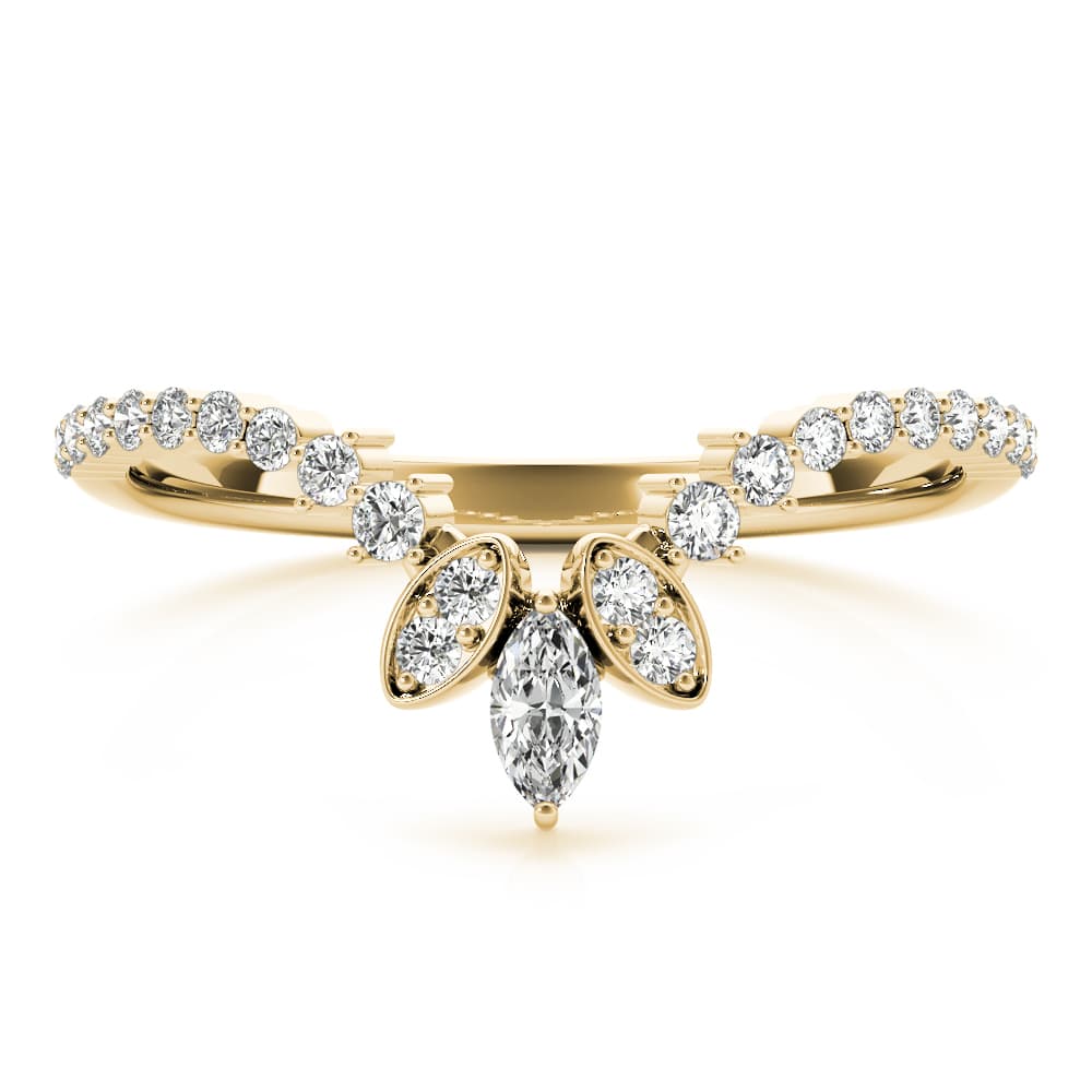 Marquise Chevron Wedding Band (1/8 ct. tw.), On hand view in yellow gold
