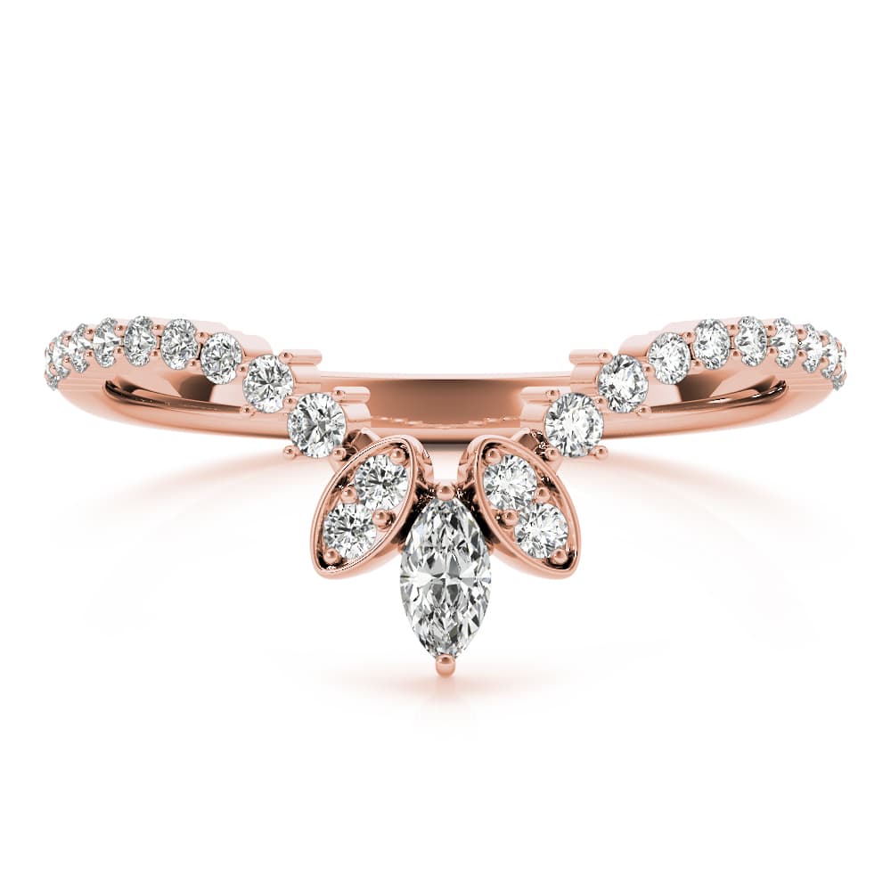 Marquise Chevron Wedding Band (1/8 ct. tw.), On hand view in rose gold