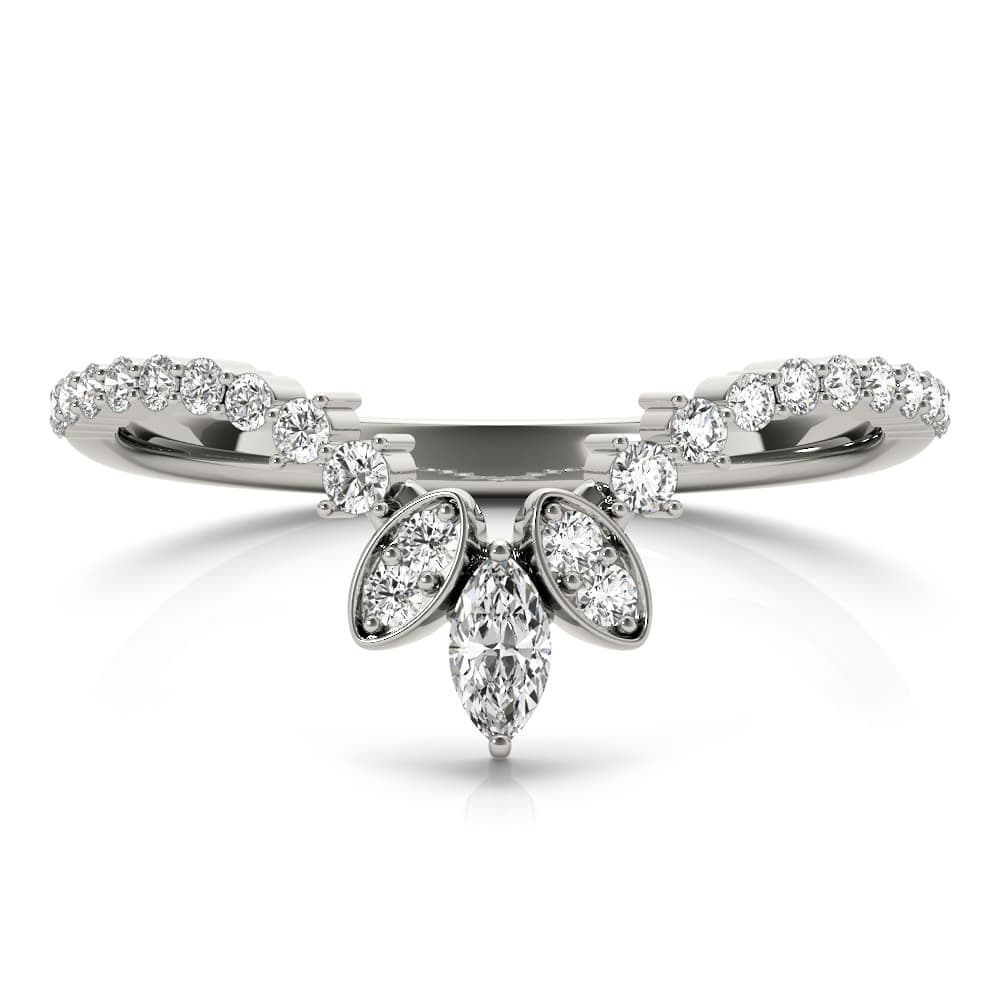 Marquise Chevron Wedding Band (1/8 ct. tw.), On hand view in white gold or platinum