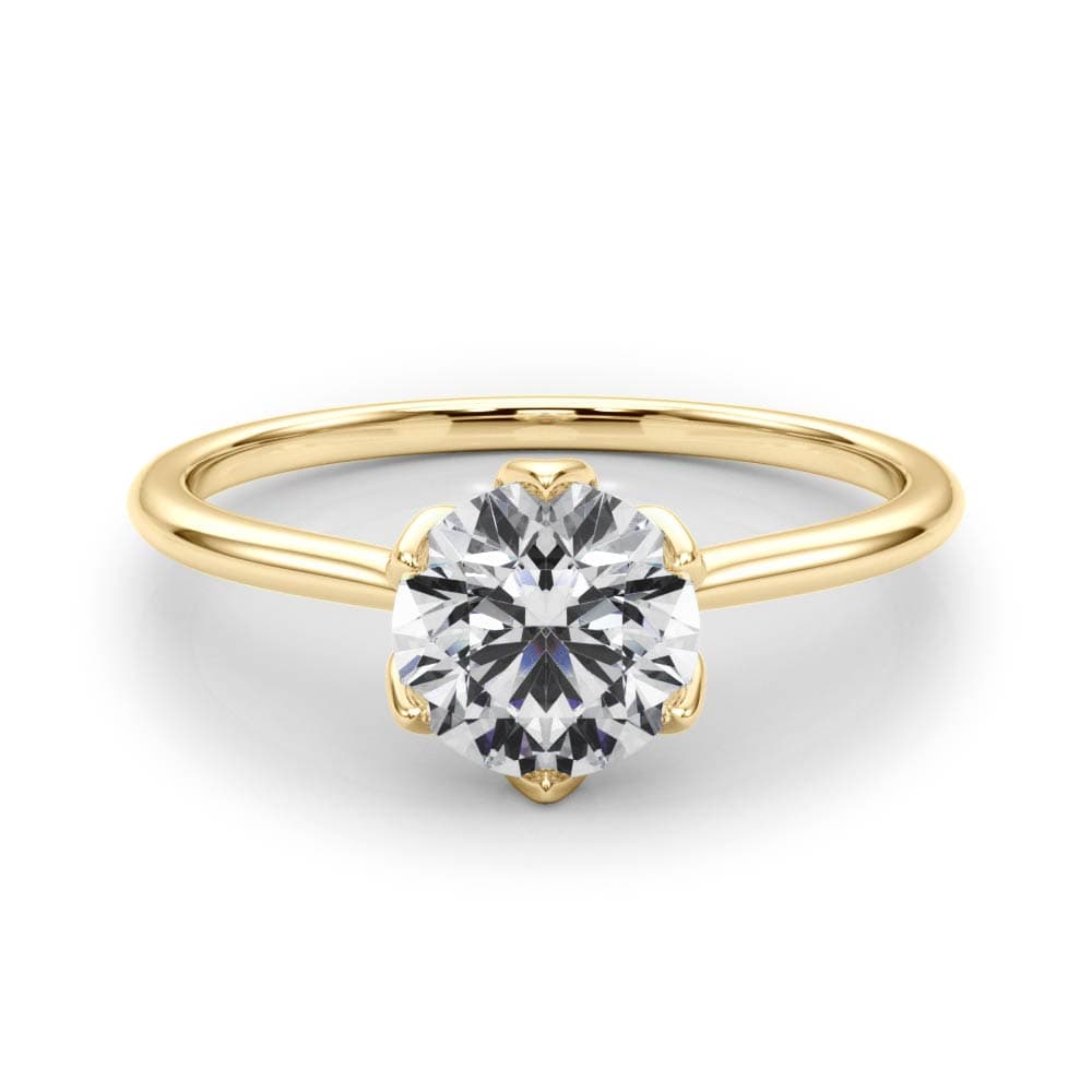 Tulip Solitaire Engagement Ring, style 85264, On hand view in yellow gold