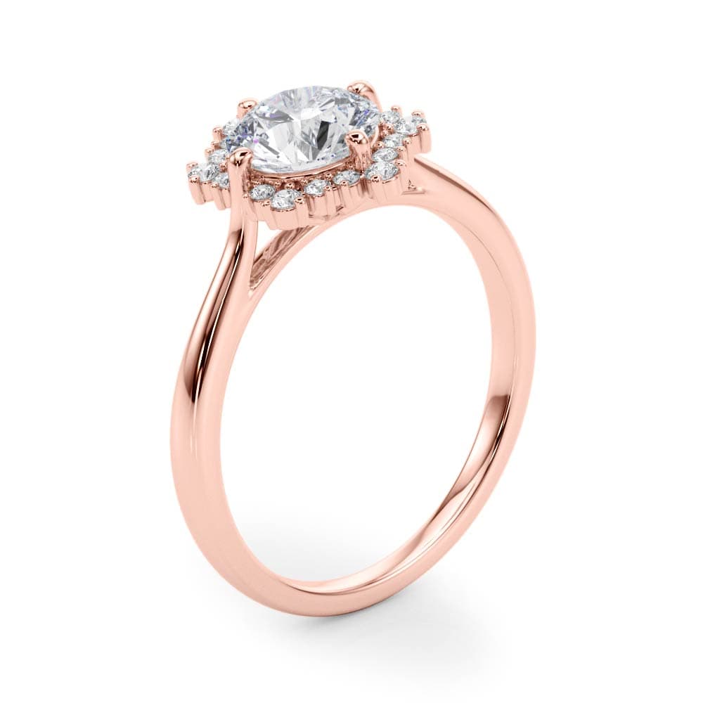 Solitaire Halo Engagement Ring, style 85266, Angle view in rose gold