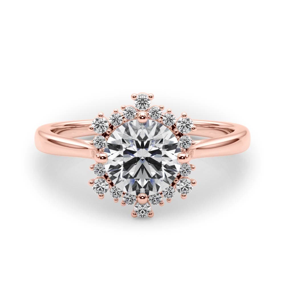 Solitaire Halo Engagement Ring, style 85266, On hand view in rose gold